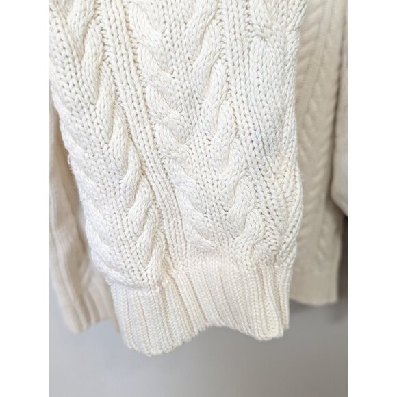 VINTAGE Eddie Bauer Sweater Mens L Ivory Cable Knit Crew Neck Fishermans Knit - Picture 4 of 9